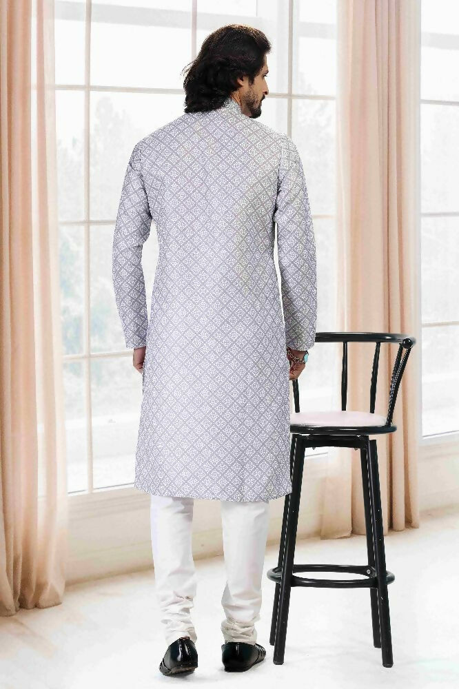 Raivat Ethnic Cotton Thread Work Kurta Pajama In Grey Colour | Grocsy