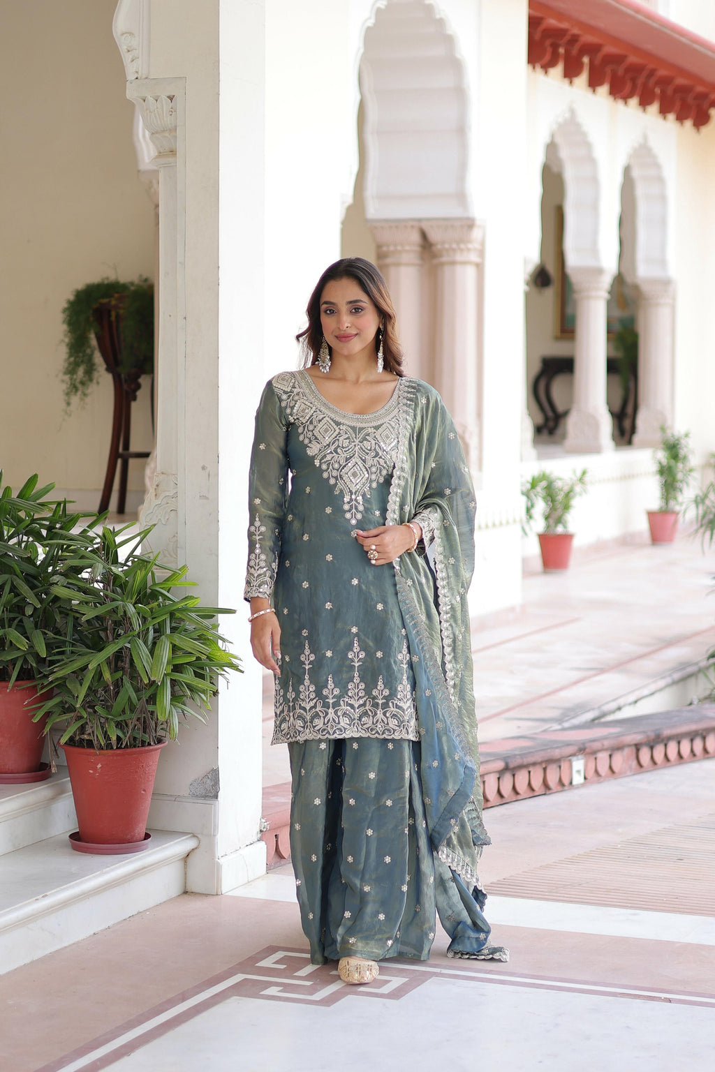Joban Fashion Grey Readymade Kurta Set With Sequence embroidery Work | Grocsy