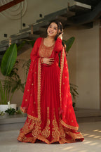 Joban Fashion Red Georgette Sequence Embroidery Work Kurta Set | Grocsy