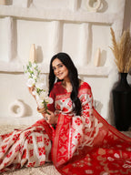 Shree Shyam Fashion Linen Cotton Red & White Saree | Grocsy
