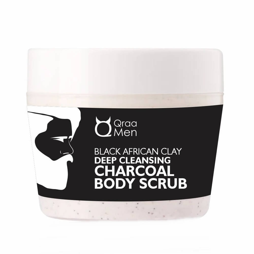 Qraa Men Black African Clay Deep Cleansing Charcoal Body Scrub | Grocsy