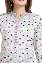 Snehal Creations Vibrant Vigour White Cotton Printed Short Tunic | Grocsy