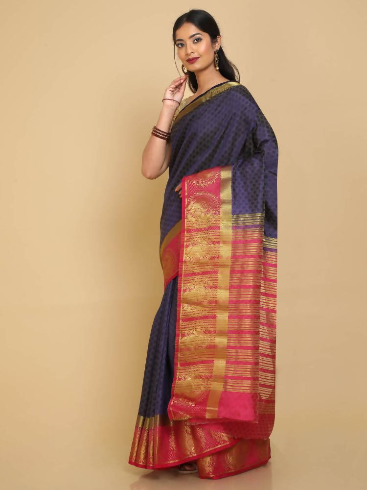 Kalamandir Floral Navy Blue Pashmina Saree | Grocsy