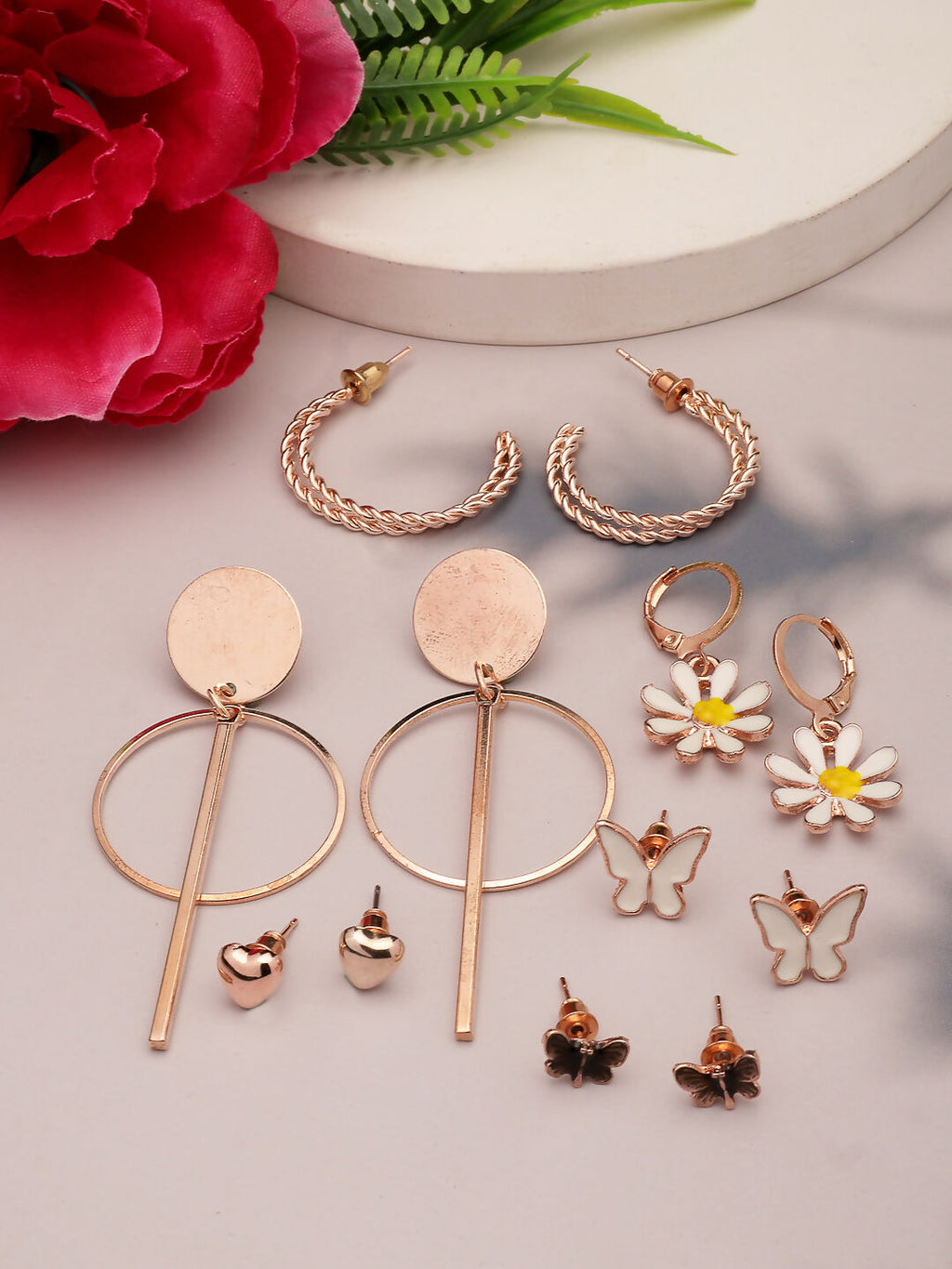 NVR Women's Set of 6 Rose Gold-Polished Contemporary Drop Earrings | Grocsy