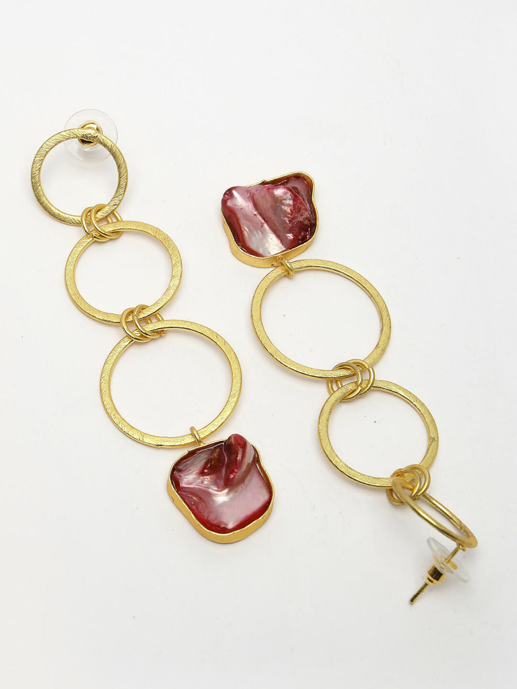NVR Women's Gold-Polished Mother of Pearl Handcrafted Drop Earrings