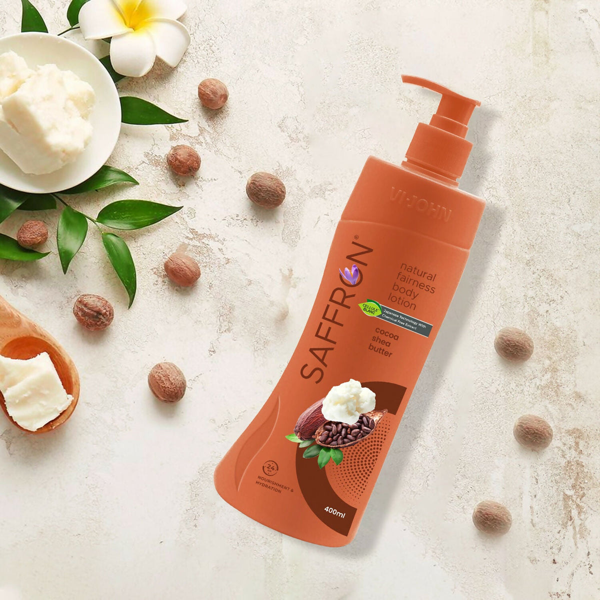 VI-JOHN Saffron Natural Fairness Body Lotion Cocoa Shea Butter Deep Nourishment Soft, Glowing Skin For All Skin Types | Grocsy