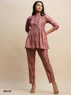 Pink Poly Cotton Tie and dye Printed Top with Matching Trouser - Shivani | Grocsy