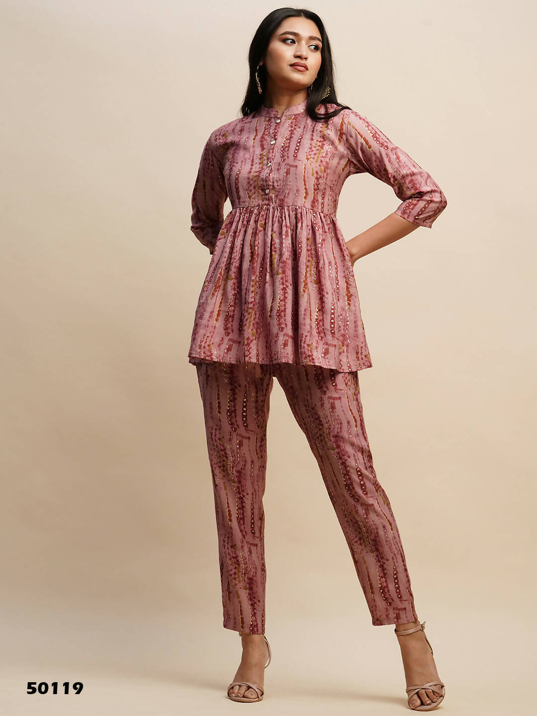 Pink Poly Cotton Tie and dye Printed Top with Matching Trouser - Shivani | Grocsy