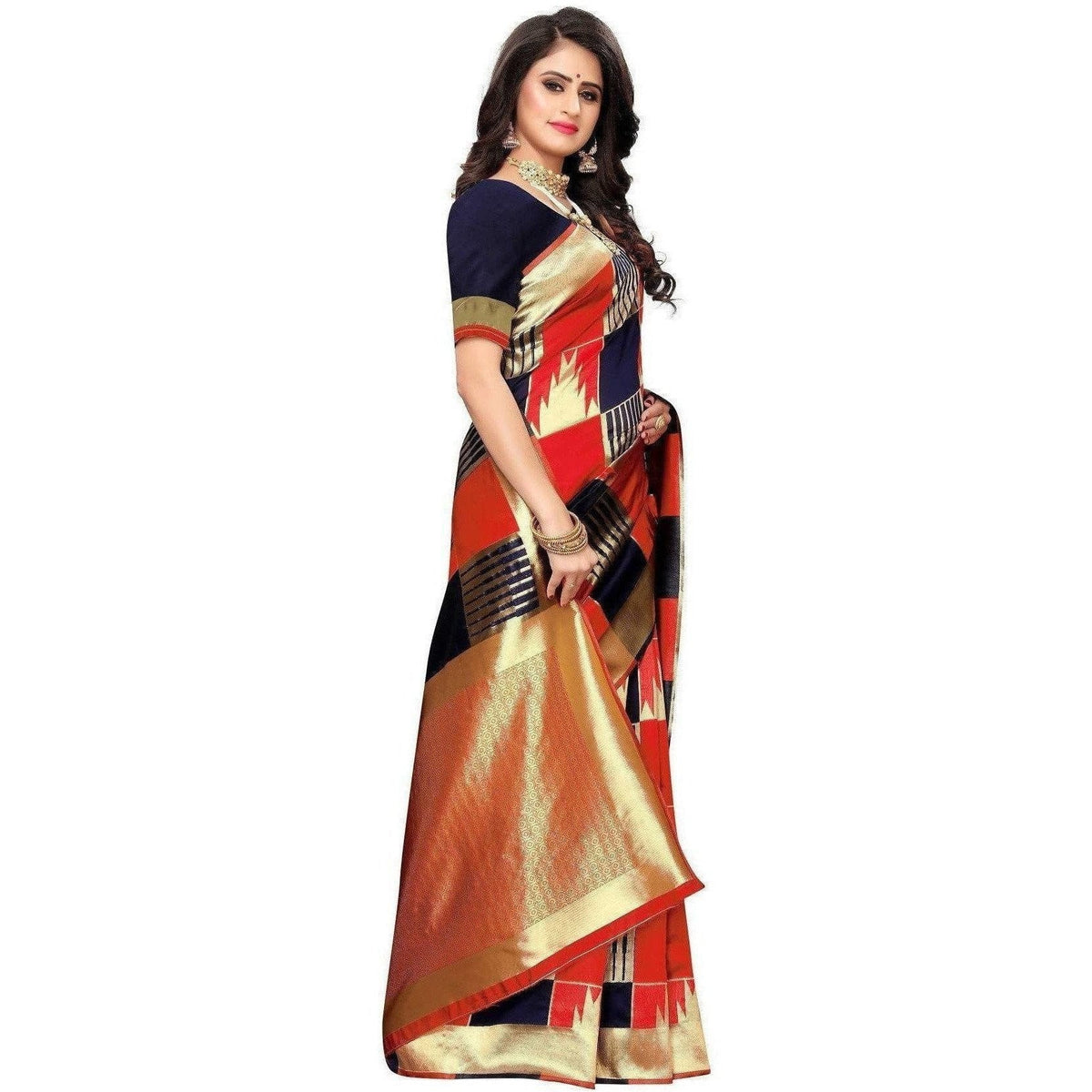 Vamika Banarasi Jaquard Red Weaving Saree (Banarasi 28) | Grocsy