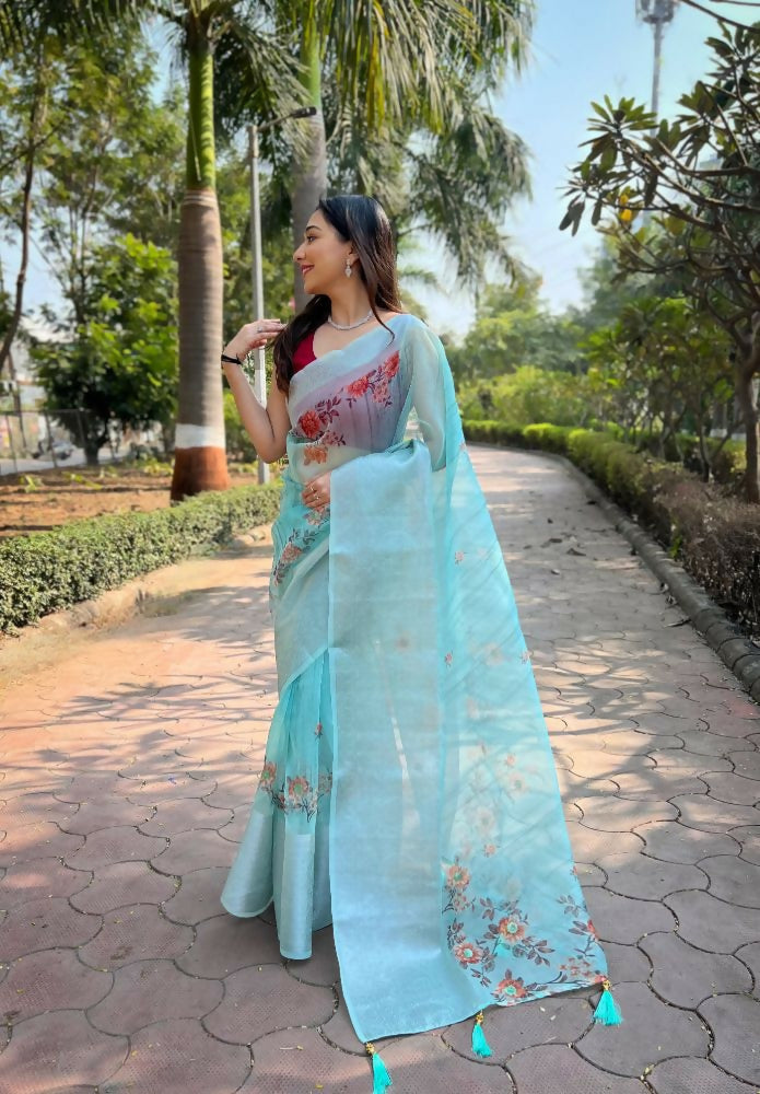 Vamsee Mehar Sea Green Organza Saree | Grocsy