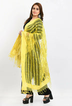 Mominos Fashion Moeza Women's Orgenza Mirror Stripe Thread Work Lemon Yellow Dupatta | Grocsy