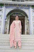 Jyoti Fashion Women's Pink Faux Georgette Heavy Embroidery and Moti Work Kurta Set | Grocsy