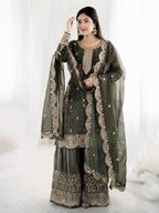 Teeya Creation Womens New Trendy Embroidery Coding And Sequence Work Grey Kurta Set | Grocsy