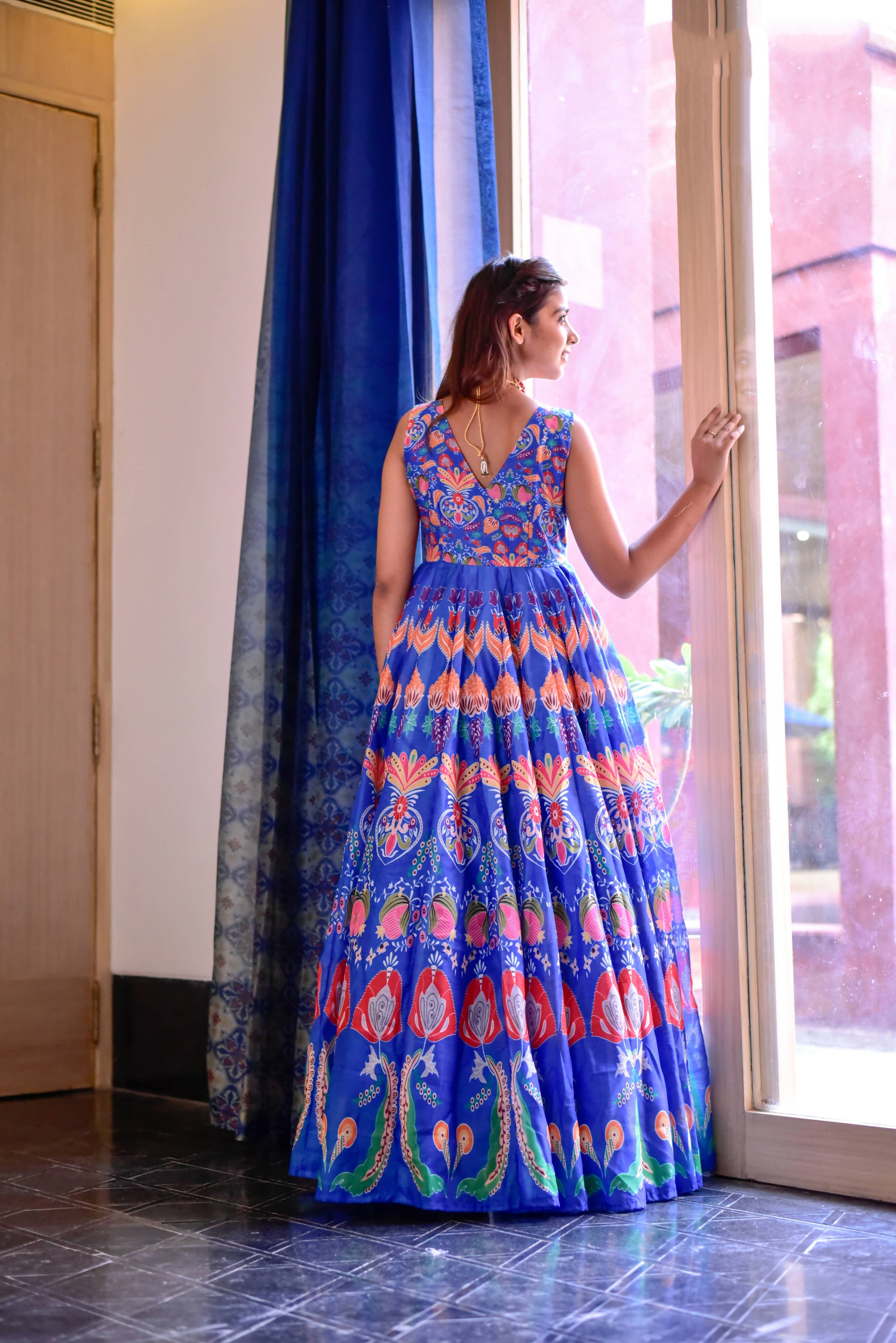 Casual Designer Blue Cotton Silk Gown - Anbazaar | Grocsy