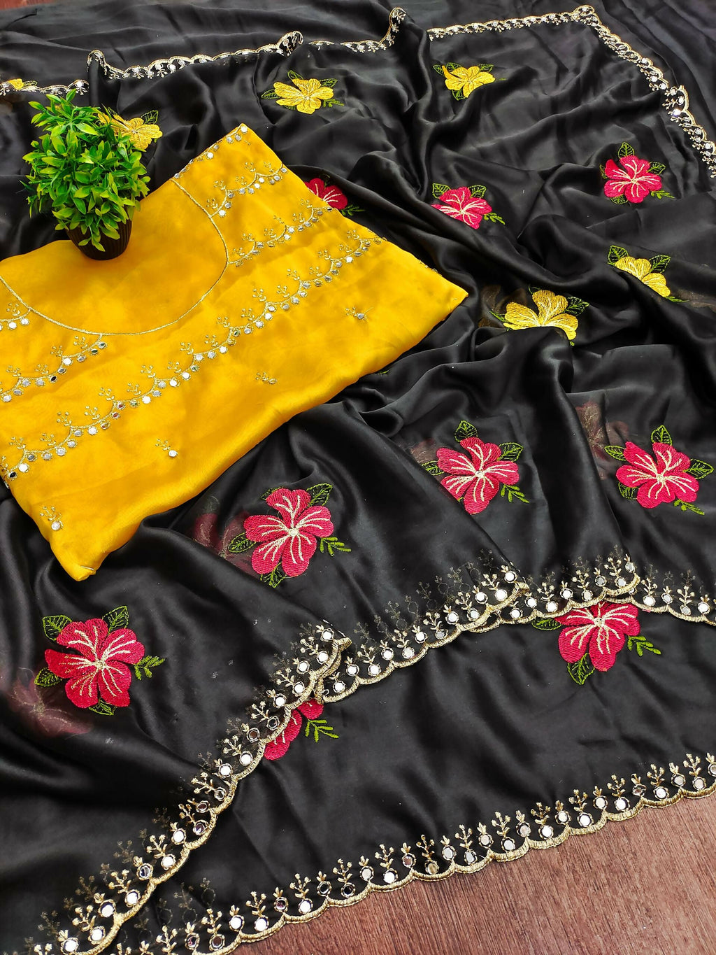 Teeya Creation Black Rangoli Silk Embroidery Work Party Wear Designer Saree | Grocsy