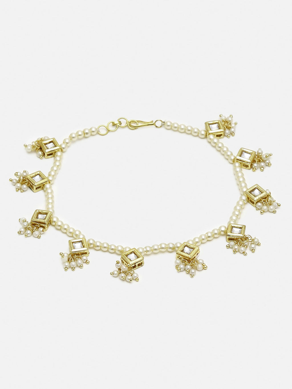 White Gold-Toned Plated Kundan Anklets Set Of 2 - Ruby Raang | Grocsy