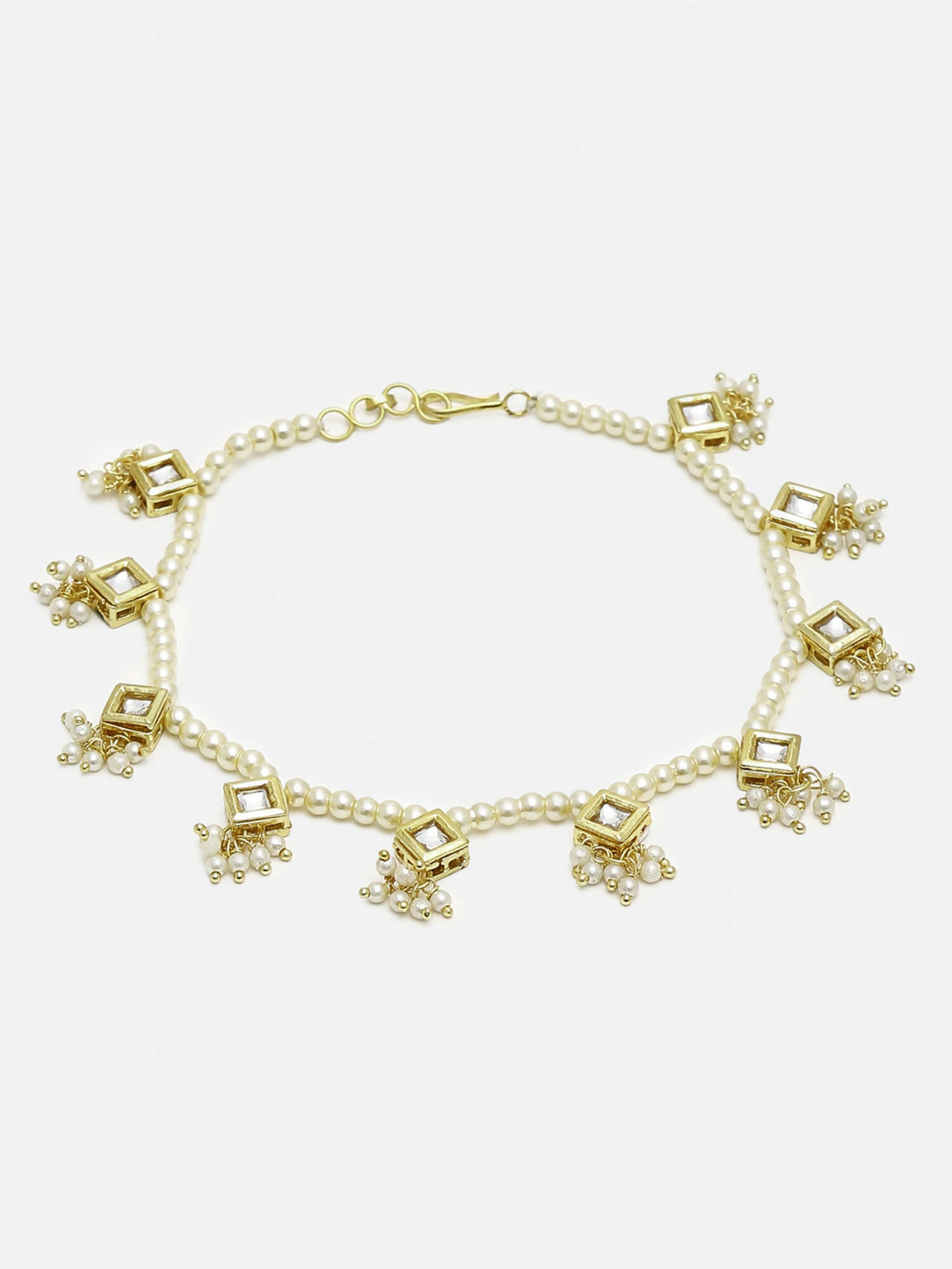 White Gold-Toned Plated Kundan Anklets Set Of 2 - Ruby Raang | Grocsy