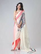Vastranavya Coral Off White Freehand Mandalaa Print Ready to Wear Saree | Grocsy