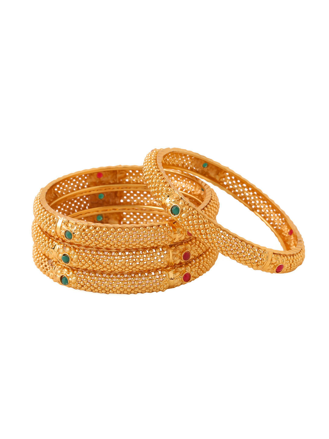 NVR Women's Set of 2 Gold-Polished Traditional Bangles