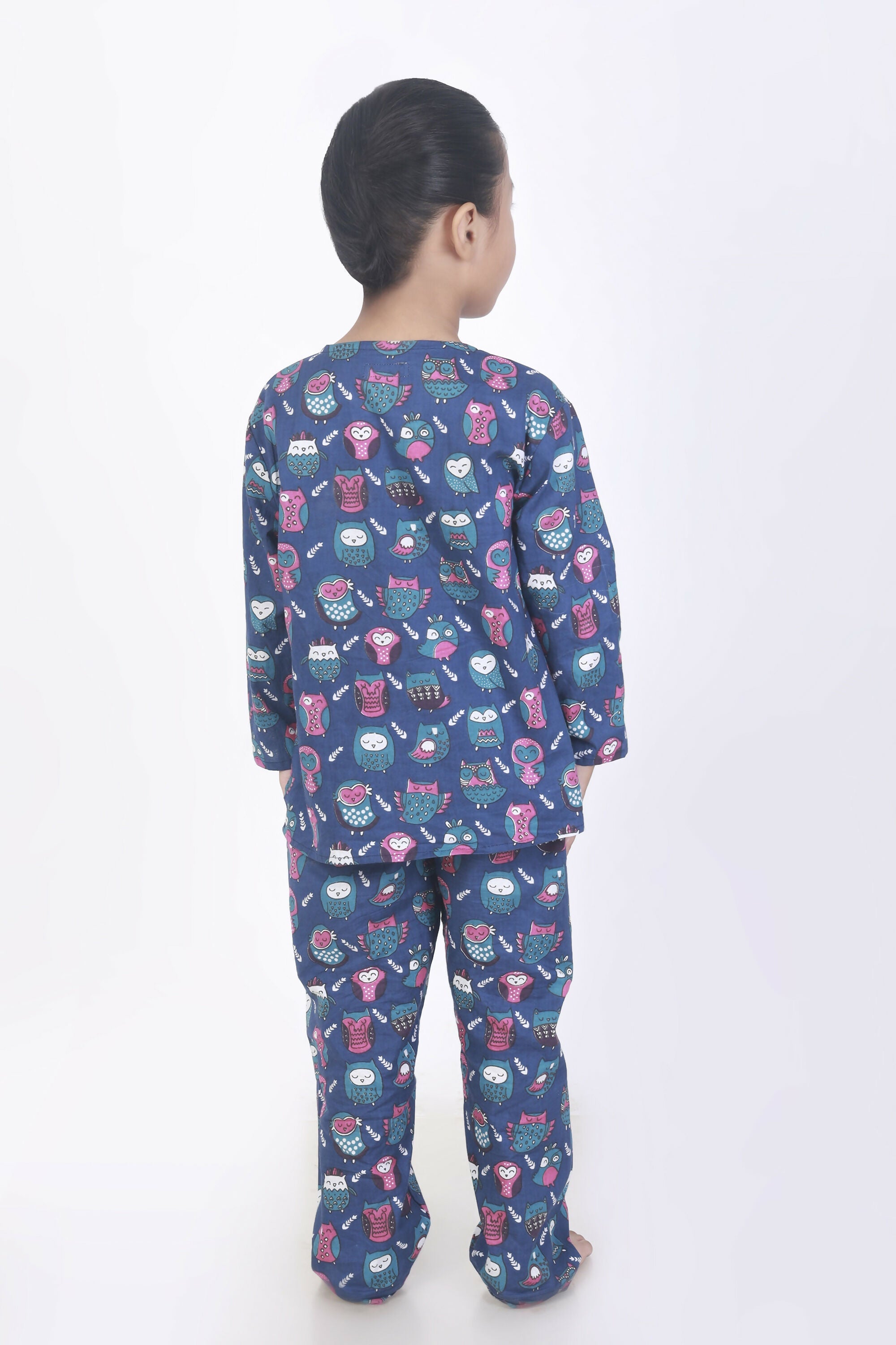 Breathables Kids Cotton Owl Print Co-Ord Night Suit – Navy Blue | Grocsy