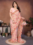 Teeya Creation New Womens Latest Wedding Wear Georgette Saree-Peach | Grocsy