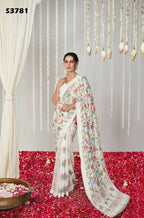 Off White Bright Moss Designer Digital Printed Party Wear Saree - Be Verly | Grocsy