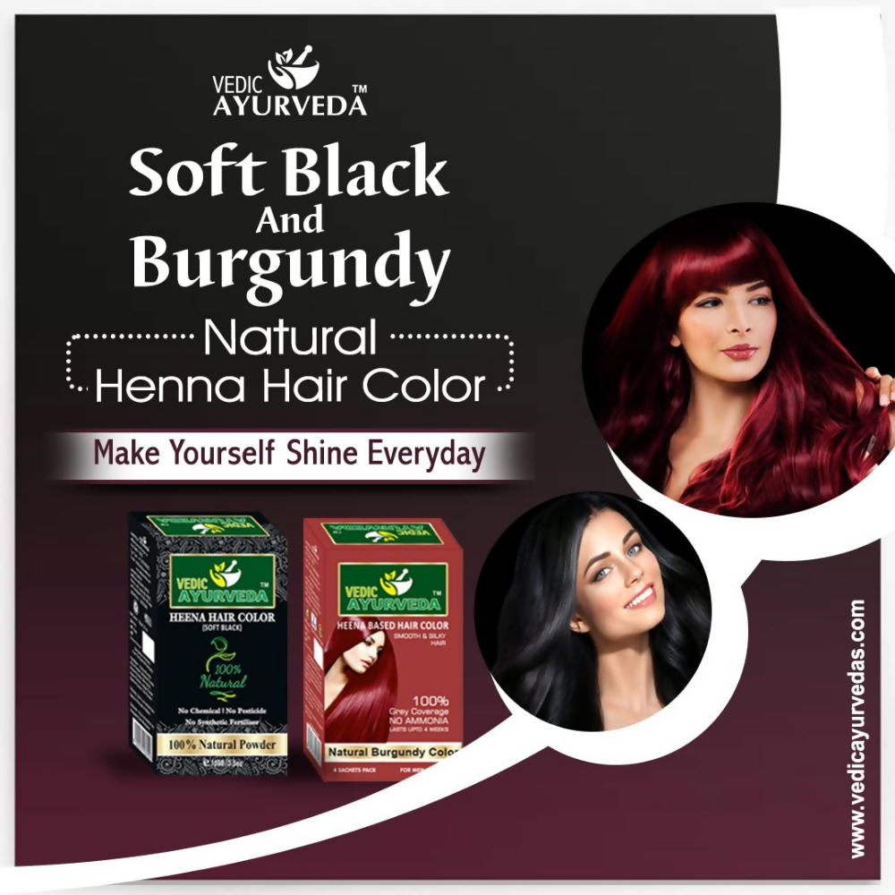 VedicAyurvedas Natural Henna Soft Black & No Ammonia Burgundy Hair Color | Grocsy