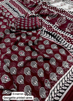 Maroon Poly Georgette Ajrak Saree with Unstitched Blouse - Hiral Fashion | Grocsy