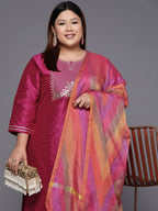 Sztori Plus Size Floral Embroidered Straight Kurta & Trousers With Dupatta | Grocsy