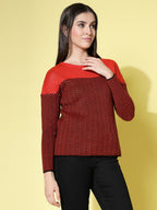 Women Winter Rust Acrylic Sweater - Wool Trees | Grocsy