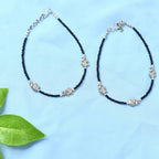 Mominos Fashion Kamal Johar Oxidised Elephant Design Silver/Black Anklets | Grocsy
