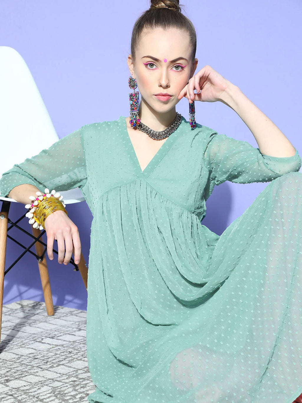 Janasya Women Green Woven Design Dobby Weave Kurta | Grocsy