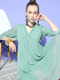 Janasya Women Green Woven Design Dobby Weave Kurta | Grocsy