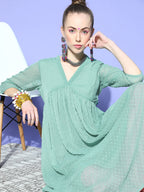 Janasya Women Green Woven Design Dobby Weave Kurta | Grocsy