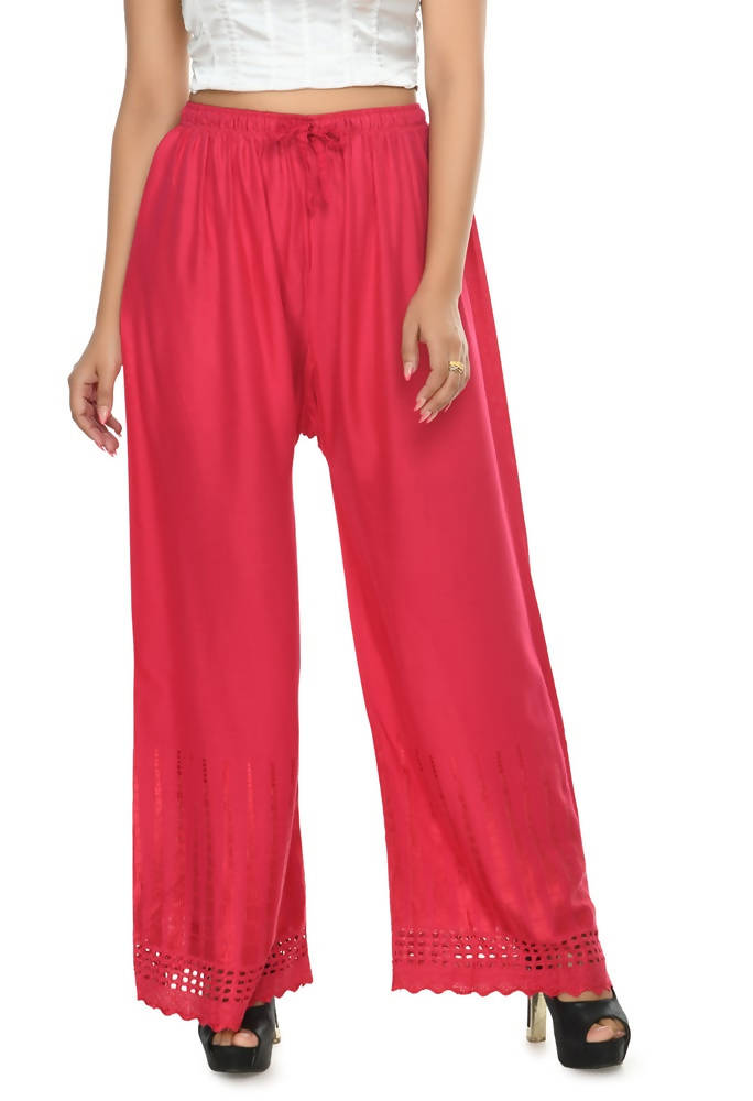 Mominos Fashion Moeza Reyon Cotton Magenta Cut Work Palazzo | Grocsy