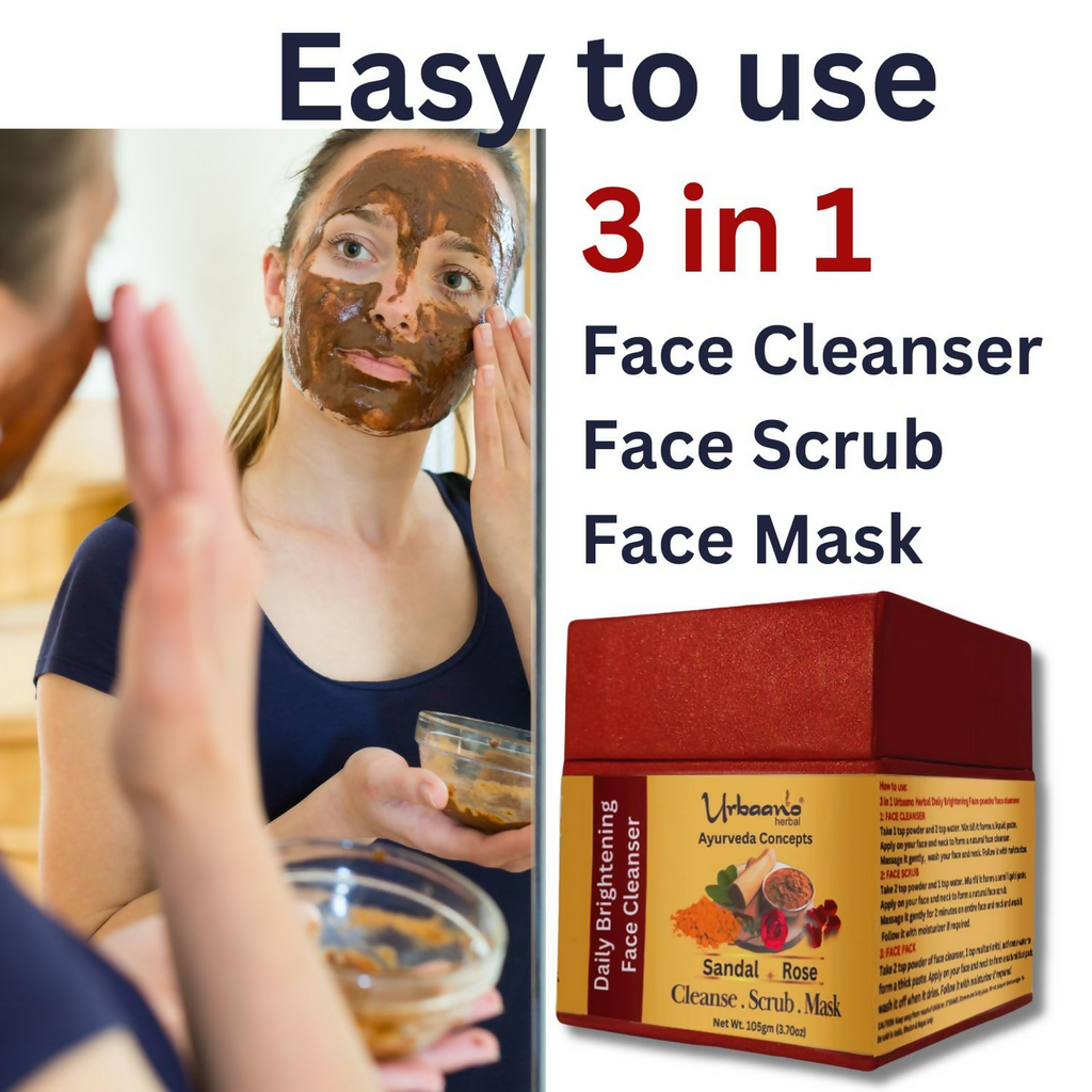 Urbaano Herbal Ayurveda Concepts Face Brightening Cleanser, Scrub, Mask 3-in-1 Instant Glow | Grocsy