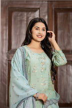 Kaajh Women's Sky Blue Printed Modal Silk Suit Set | Grocsy