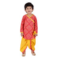 Little Bansi Boys Red and yellow Color Jaipuri Ambi Angrakha Kurta with Dhoti | Grocsy