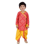 Little Bansi Boys Red and yellow Color Jaipuri Ambi Angrakha Kurta with Dhoti | Grocsy
