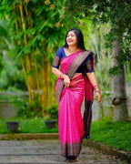 DEIANA'S Beautiful Designer Golden zari Soft Lichi Silk Saree - Pink | Grocsy