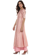 Ahalyaa Women's Pink Poly Silk Gold Foil Print Kurta | Grocsy