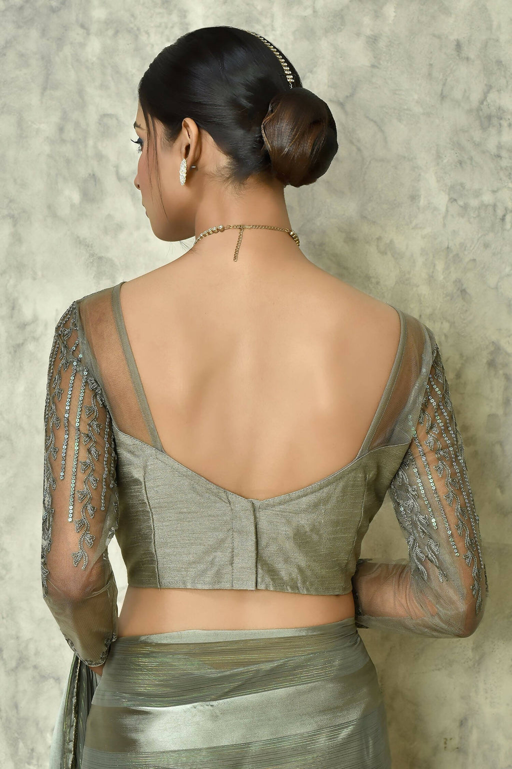 Grey Silk Stripe Saree With Blouse Piece - Purvi | Grocsy