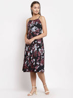 Myshka Women's Multi Color Crepe Printed Sleeveless Square Neck Casual Dress | Grocsy