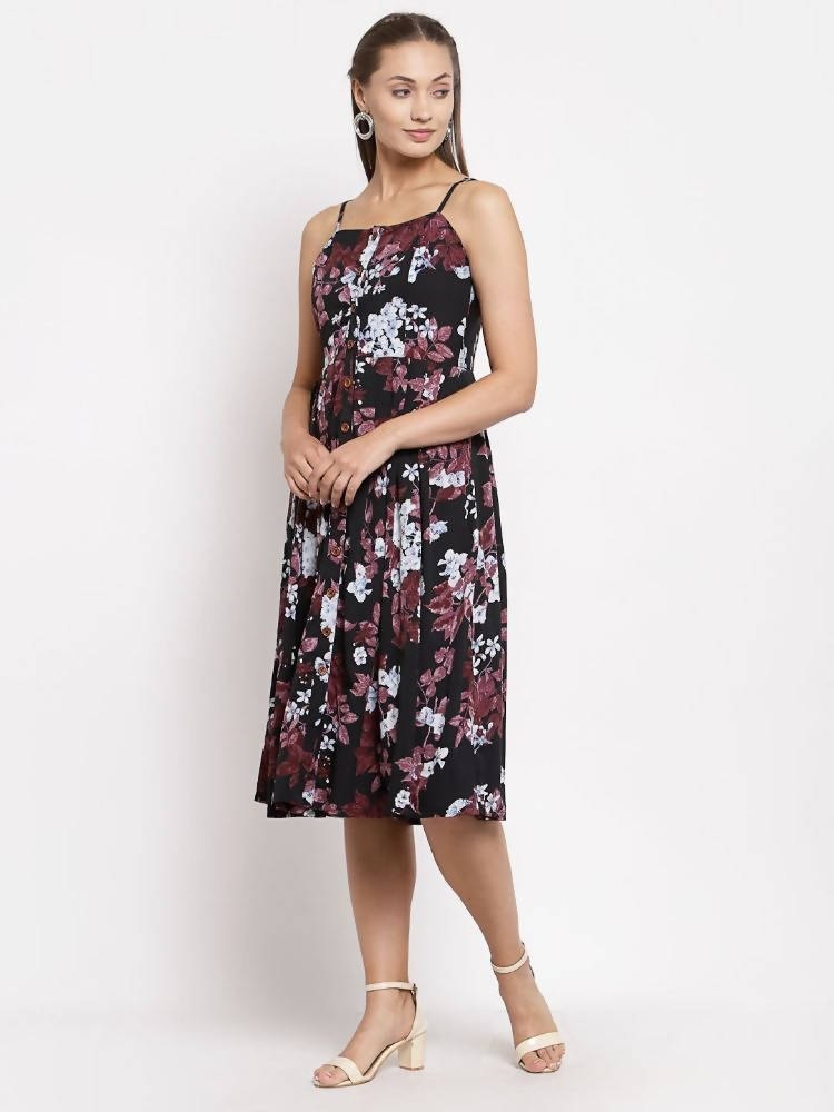 Myshka Women's Multi Color Crepe Printed Sleeveless Square Neck Casual Dress | Grocsy