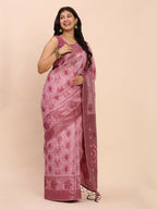 Shree Shyam Fashion Linen Cotton Light Pink Saree | Grocsy