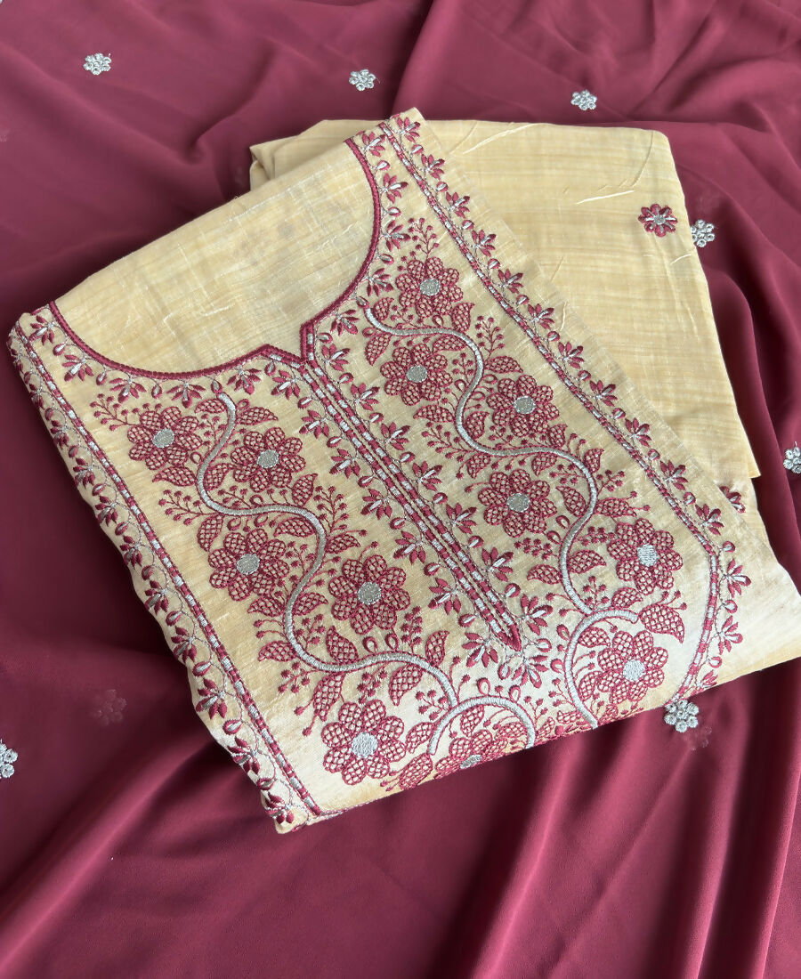 KC Khadi Cotton White Suit With Pink Dupatta 3 Piece Pair For Women | Grocsy