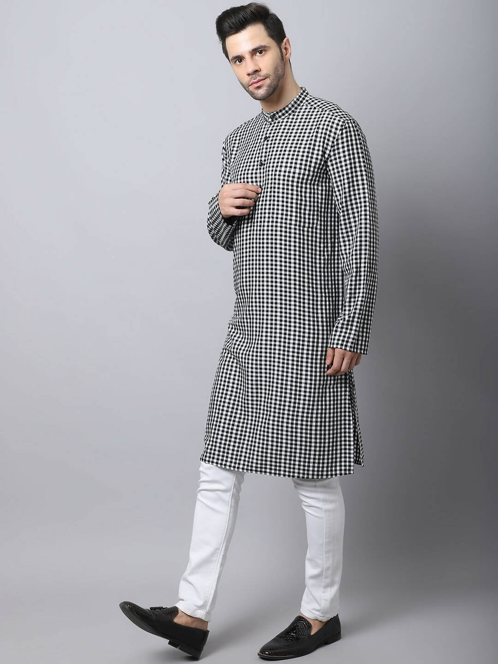 Even Apparels Multi Pure Cotton Men's Kurta With Band Collar | Grocsy