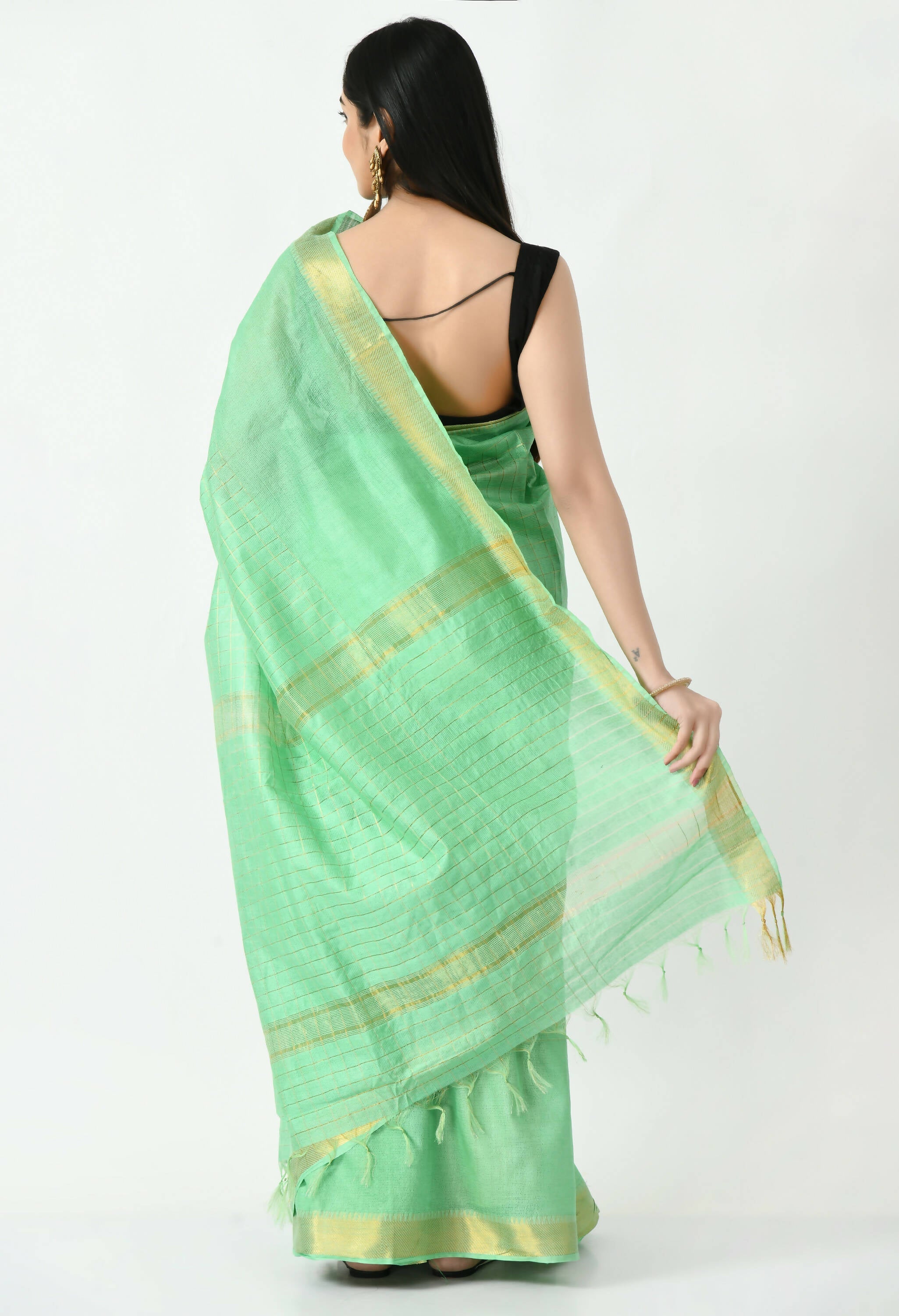 Mominos Fashion Moeza Sea Green Bhagalpuri Handloom Silk Raj Shree Saree with unstitched Blouse piece | Grocsy