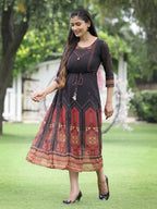 Juniper Black Georgette Festive Printed A-Line Dress For Women | Grocsy