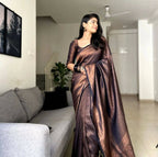 DEIANA'S Beautiful Designer Golden zari Soft Lichi Silk Saree - Black | Grocsy